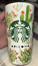 Starbucks ARIZONA Cactus Floral Scene Ceramic Travel Mug Cup Tumbler 12 Oz w/Lid picture