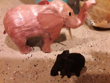 Lot of 2 Mixed Media Elephants - Pink & Black - Stone Coal Wood picture