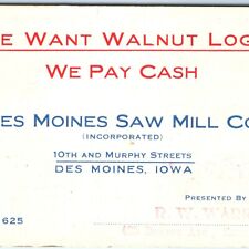 c1910s Des Moines Saw Mill Co Scribner's Log Table Doyles Rule IA Trade Card C43 picture