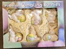 Porcelain Figurines Tumbling Bunnies Easter Bunnies with Eggs ~ Set of 6 picture