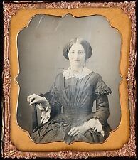 Nicely Posed Pretty Light Eyed Young Lady Smiling 1/6 Plate Daguerreotype T251 picture