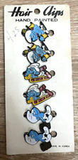 Vintage Smurfs Hair Clips Barrettes Metal Hand Painted 6 Pack Unused picture