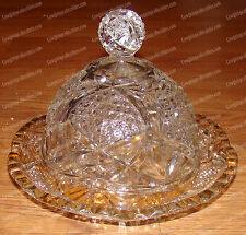 EAPG Domed BUTTER DISH (Cheese Dip) Gold accent (Large, Heavy) Etched Glass picture