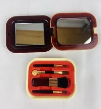 Vintage Dual Sided Compact Mirror w/ Slide Out Makeup Brushes Celluloid Plastic  picture