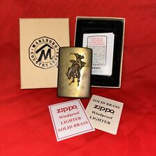 Vintage Unfired Marlboro Lighter Cowboy on Horse Solid Brass Zippo Made in USA picture