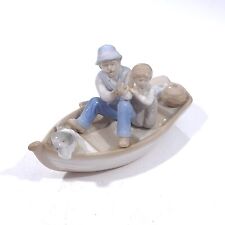 Vtg MEICO  “OLD MAN & BOY FISHING” in Boat Fine Porcelain Figurine picture