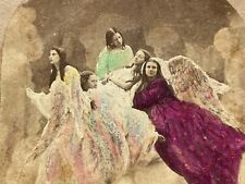 Victorian Ascension of Marguerite Angels Mourning Death Bed Stereoview Card 1860 picture