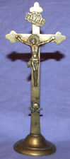 Antique hand made brass desk cross crucifix picture