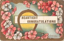 1909 Heartiest Congratulations Postcard-Horseshoe with Pink & White Primroses picture