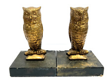 Pair (x2) Mid Century Owl Bookends Cast Metal halloween  picture