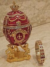 Handmade Lion Fabrege Trinket 4ct Swarovski Diamond 200  Faberge Egg 24k Gold picture