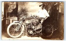 Postcard-  RPPC MAN RIDING HARLEY DAVIDSON MOTORCYCLE picture