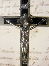 Carmelite Nun Antique 1869 Sterling Corpus & Ebony Cross Habit Rosary Crucifix picture