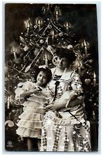 1911 Christmas Tree Decorated Mother And Daughter Garmet KS RPPC Photo Postcard picture