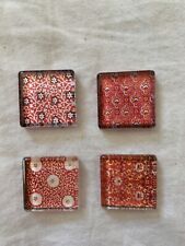 4 Vintage Japanese Chiogami Reds Square Tile Magnets Handmade picture