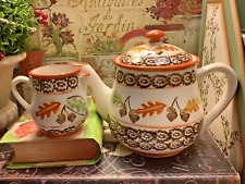 Temptations~Old World~5 Cup Teapot & Creamer~Acorns/Leaves~Fall~FREE SHIPPING~ picture