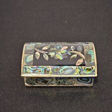 Silver Abalone Shell Mosaic Antique Jewelry Trinket Box picture