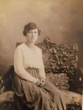 RPPC Postcard Woman on Vintage Furniture Loveseat Real Photo picture
