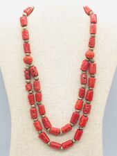 Vtg Native American Indian Natural Un-dyed Red Coral Brass Necklace 106.8g picture