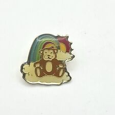 Vintage Pin Bear Rainbow Clouds Sun Enameled Gold Tone 1 Inch picture
