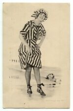 Woman In Beach Wear Bathing Suit c1913 Postcard picture