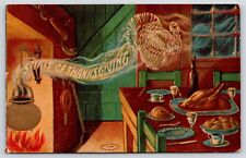 Thanksgiving Fantasy~Smoke Spirit Turkey Ghost Rises From Fireplace Kettle~1909 picture