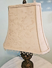 Vtg Victorian Rectangle Lampshade Brocade Cloth Beaded Fringe Tan SHADE only picture