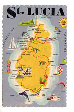 Map Postcard: St. Lucia island, Caribbean Sea; tourist roads; tourist icons picture
