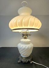 Fabulous Mid-Century 1960s Deep Swirl White MILK GLASS HURRICANE Lamp picture