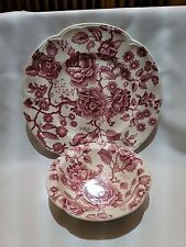 Set Of 9 English Chippendale Johnson Bros 103232 Red White Bowls And Plates picture