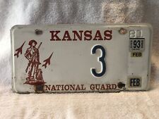 Vintage 1981 1993 Kansas National Guard License Plate #3 SINGLE DIGIT RARE picture