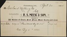 1904 Billhead R.S. Meek & Son Greensburg, Indiana Coal Seeds Flour Grain Meal picture