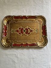 Vintage Italian Florentine Gilded Serving Tray/Trinket, Red & Gold Aram picture