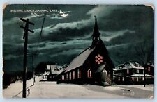 Saranac Lake New York Postcard Episcopal Church Exterior Night Moon 1911 Vintage picture