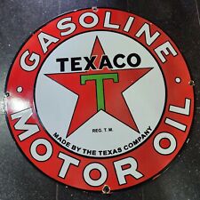 TEXACO GASOLINE PORCELAIN ENAMEL SIGN 30 INCHES ROUND picture