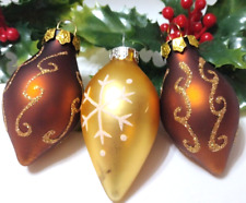 Vintage mini Drop Mercury Glass Christmas Ornaments lot of 3 Brown Gold Mica picture