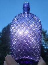 SPectacular 1880s Jumbo Amethyst Whiskey Flask☆OldQuilted Lavender Liquor Bottle picture