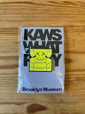 KAWS x BROOKLYN MUSEUM KAWS WHAT PARTY SQUARE PIN YELLOW & BLUE *NEW * picture