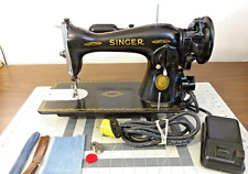BEAUTIFUL 1952 SINGER 15-91 Sewing Machine Gear Drive - SERVICED - Denim Leather picture