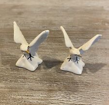 Vintage White Porcelain Dove Salt And Pepper Shakers Beautiful Stretched Wings picture