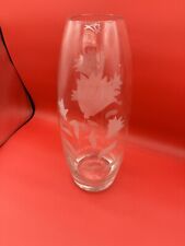 Toscany Large Satin Frosted Floral Glass Vase 13.25”Tall  by 5” Diameter picture