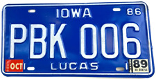 Iowa 1989 Old License Plate Auto Lucas Co Garage Man Cave Wall Decor Collector picture
