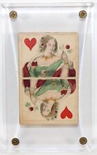 Antique c1850 Queen of Hearts Playing Card • Hand Colored • C.L. Keiblinger? picture