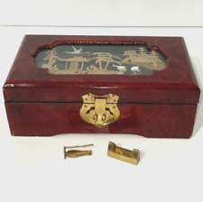 VTG Chinese Jewelry Box Lacquer Cork Cranes Diorama Lid Lock Asian Art JCS picture