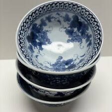 Set of 4 Blue And White Japanese Ramon Noodle Rice Soup Bowls porcelain 2 cup picture