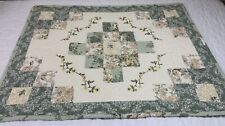 Patchwork Quilt Wall Hanging, Nine Patch With Floral Embroidery, Green, Beige picture