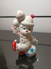 Vintage Ceramic Clown Hand Painted Figurine Polka Dots Holding Balloons 5.25