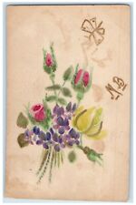 c1910's Tulips Flowers Butterfly Hand Drawn Art Posted Antique Postcard picture