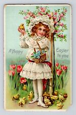 Postcard Easter Girl White Dress Chicks Tulips Embossed Tuck Series #700 picture