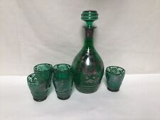 FF12 Vintage Antique Luxurious Treasures Green Decanter With 4 Cups/Shot Glasses picture